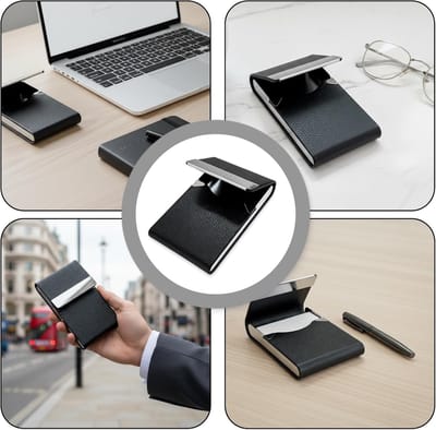 Metalen Kaarthouder - Visitekaart Etui - Zakelijk Gebruik - Magneetsluiting Vormvast - 10x5x1 cm - Zwart