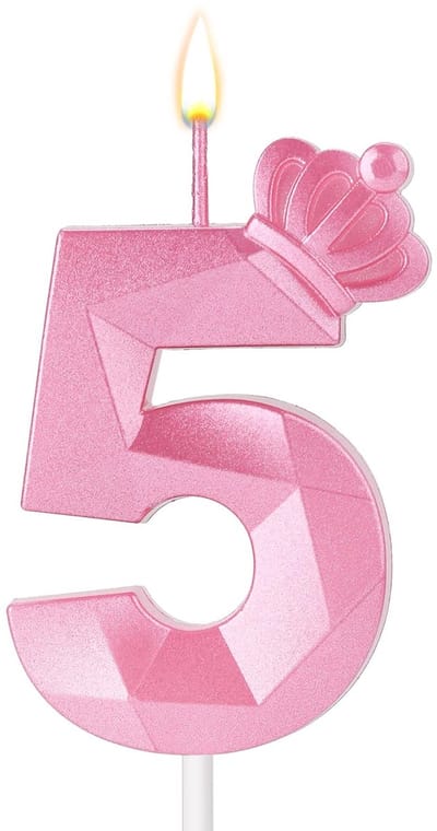 Allecto - Cijferkaars - Verjaardagskaars - 3D Taartkaars - Roze - Kroonverjaardagskaarsen - Decoratie voor Verjaardagsfeest - Geschikt voor Meisjes
