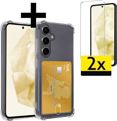 Hoesje - Geschikt voor Samsung Galaxy A35 - Met 2x Screenprotector - Pashouder - Kaarthouder - Telefoon Hoes Shockproof - Siliconen Case - Back Cover - Shock Proof - Pasjes Houder - Telefoonhoesjes - Transparant