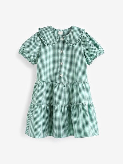 Next - Meisjes - Jurk met mooie kraag, van katoenrijk naar school met gingham-ruit - Groen