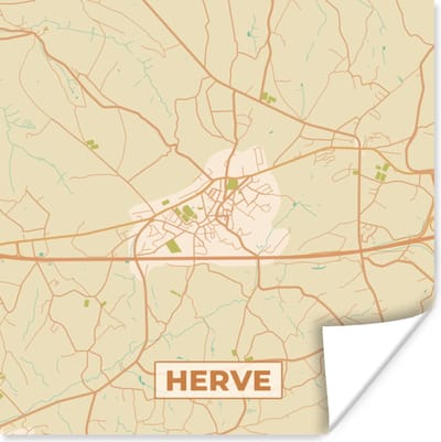 Poster België - Plattegrond - Kaart - Stadskaart - Herve - 100x100 cm XXL
