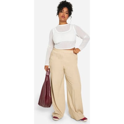 boohoo Dames Plus Nylon Broek met Wijde Pijpen | Steen | Maat: 46