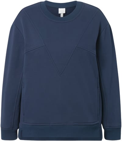 Ulla Popken - Dames - Sweatshirt patchlook ronde hals lange mouwen - Marine - Maat 42+