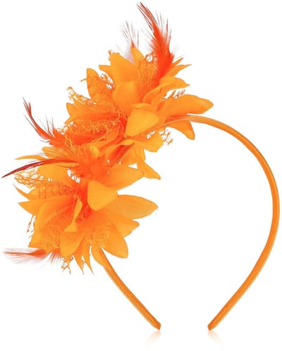 Dailygoody - Hoofdband met veren - Jaren 20 fascinator - Stijlvol haaraccessoire - Oranje - Cocktail en bruiloft - Perfect voor feestjes - Ideaal voor...