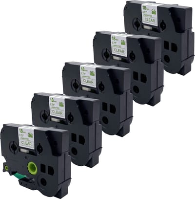 DULA Brother Compatible label tape- Tze-146 - 5 cassettes - Brother P-Touch - Groen op transparant - 18mm x 8m