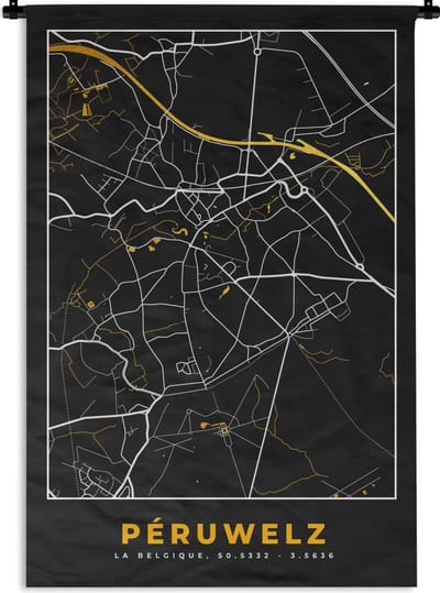 Wandkleed - Wanddoek - Plattegrond - Péruwelz - Stadskaart - Kaart - 120x180 cm - Wandtapijt