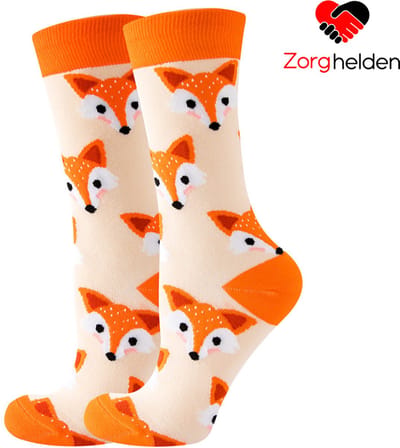 Zorghelden® Verpleegkundige sokken "Orange fox" - Zuster sokken - Verpleegkundige cadeau - Verpleegkundige accessoires - Medische sokken - Nurse sokken