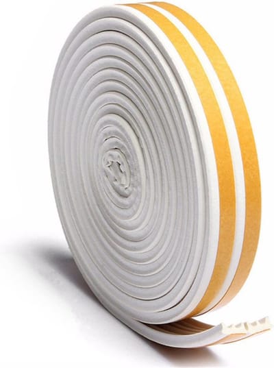 Afdichtingstape, 10 m lang, zelfklevende raamafdichting, deuren, ramen, anti-botsing, rubberen schuimstrip, geluidsisolatie, afdichtingstape, zelfklevend, 10 m (E-wit)