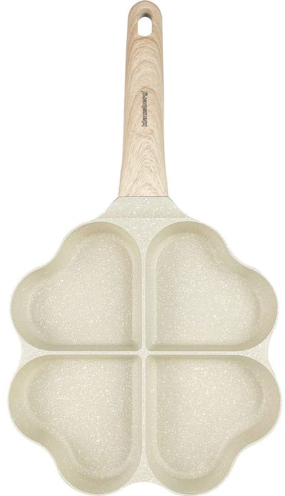 Klausberg 7819 - pan met 4 hartvormige vakken voor Eieren - burgers - pannenkoeken - Creme - Anti-aanbakpan