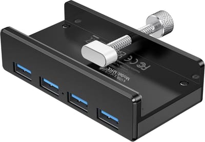GELLDG USB-cliphub - 4-poorts USB 3.0-hub - 5 Gbps ultrasnelle verbinding - Mini aluminium datacenterhub - Geschikt voor monitoren en desktops - Voedingsconnector niet inbegrepen - Type A naar Type A - Zwart