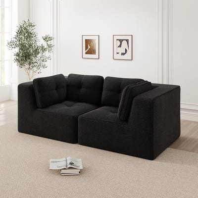 DESMIU Hoekbank 208 x 104 x 69 cm - Modulair En Frameloos Met Zachte 32D Schuimvulling - Voor Woonkamer En Slaapkamer - Corduroy - Zwart
