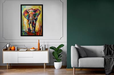 Poster in lijst - Olifant - Verf - Regenboog - Dieren - Fotolijst - Wanddecoratie - Poster - Slaapkamer - 80x120 cm - Kamerdecoratie - Foto in lijst - Muurdecoratie