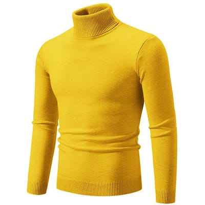 Herfst en Winter Heren Trui Gebreide Trui Draad Heren Lange Mouw Pullover Trend Hoge Hals Basis Trui 3XL geel