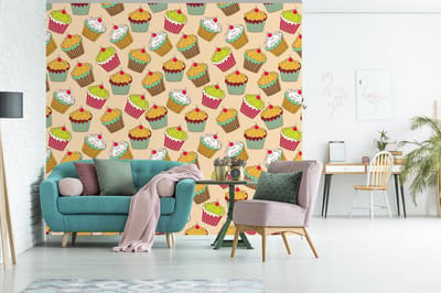 Behang - Fotobehang Patronen - Eten - Cupcake - Breedte 245 cm x hoogte 220 cm