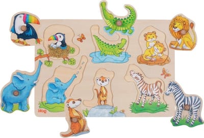Houten Puzzel - Steekpuzzel Dieren - Leren Puzzelen - Mama en Baby Thema - 30 x 21 cm - Meerkleurig
