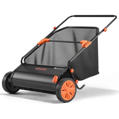 VEVOR gazonveger, 76 cm veegbreedte, veegmachine met 340 liter opvangbak en verstelbare borstelhoogte, bladverzamelaar, bladveger, bladveger met rubberen wielen voor het verwijderen van bladeren en gras.