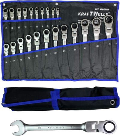 Ringsleutel Set - Vork Ringsleutel - Mechanisch Werk - Scharnierende Kop - 6-32 mm - Blauw