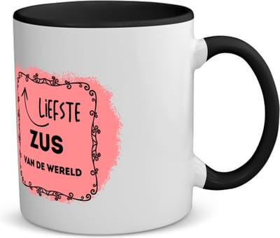 Akyol - liefste zus van de wereld koffiemok - theemok - zwart - Zus - de liefste zus - verjaardag - cadeautje voor zus - kado - geschenk - 350 ML inhoud