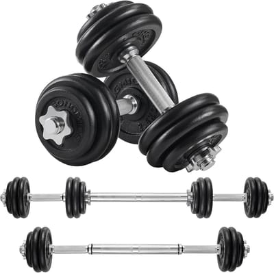 Songmics Halterset van gietijzer, verstelbaar, korte halterset met verbindingsbuis, voor mannen en vrouwen, workout, fitnesstraining, gewichtheffen voor thuis, in de sportschool