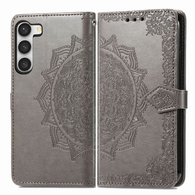 YPCd Bookcase geschikt voor Samsung Galaxy S23 Plus - Bloemen Design - Portemonnee / Wallet Hoesje - Grijs