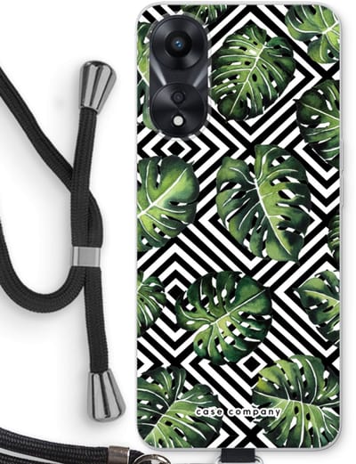 Case Company® - Hoesje met koord geschikt voor Oppo A78 5G hoesje met Koord - Geometrische jungle - Telefoonhoesje met Zwart Koord - Bescherming aan alle Kanten en Over de Schermrand