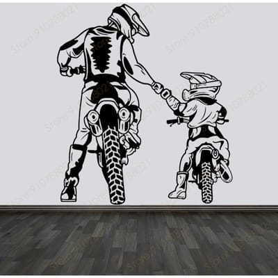 Familie Vader En Zoon Motocross Muurstickers Helm Motorfiets Vinyl Huisdecoratie Sport Decoratie Motorfiets Stickers Muurschilderingen S596 (as the picture,42x47cm) black
