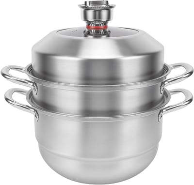 3-laags Stoompot - Multifunctioneel Kookgerei - Gezond Koken - Met Timer - Grote Capaciteit - Zilver