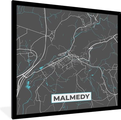 Fotolijst incl. Poster - Plattegrond – Malmedy – Blauw – Stadskaart - Kaart - België - 40x40 cm - Posterlijst