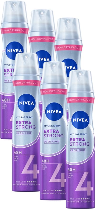 NIVEA Extra Strong Haarlak - Haarspray met Stevige Fixatie tot 24 uur - Haarverzorging voor alle Huidtypes - Voordeelverpakking - 6 x 250 ml