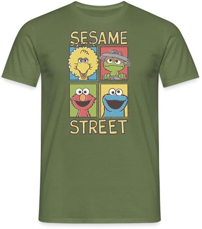 Sesamstraat Bibo Oscar Elmo Koekiemonster T-Shirt Heren