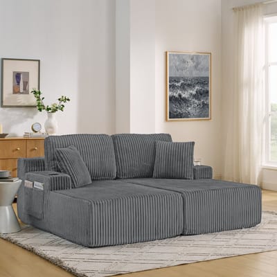 MODENUIT Slaapbank 2-Zits - Lounge- En Relaxfunctie Met Bekerhouder En Zijvak - Voor Woonkamer - Koordstof Grijs