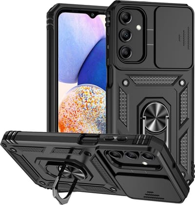 Coverup Hoesje - Geschikt voor Samsung Galaxy A15 Hoesje - Coverup Armor Ring Kickstand Back Cover met Camera Shield - Zwart