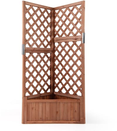 Plantenbak met klimrek - Bloembak - Weerbestendig - Met trellis - Buiten - Hout - Plantenrek - Naturel/Bruin