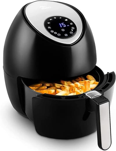 TIM® Airfryer xl - Airfryer xxl - Heteluchtfriteuse - 4,5 Liter - anti-aanbakmand - Zwart - 33cm x 33cm x 37cm