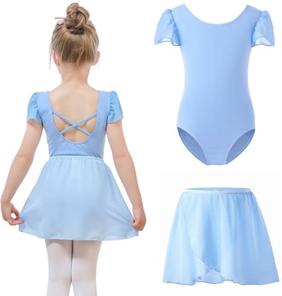 Dailygoods- Balletkleding Meisjes - Dansbody met Afneembare Balletrok - Pofmouwen - Balletpak Kinderen - Geschikt voor 6-8 Jaar - Materiaal: Nylon/Elastaan - Danspak