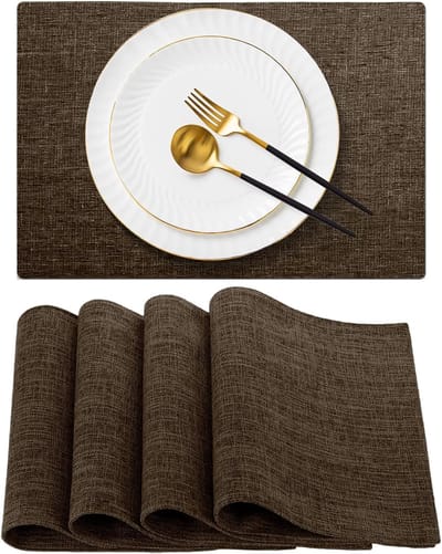 SnelShoppen - 4 Stuks Dubbelzijdige Katoen Linnen Placemat - Waterdicht, Antislip, Warmtebestendig - Bruin - Voor Eettafel, Keuken, Bruiloft (45cm x 3