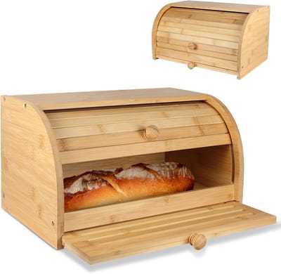 Broodtrommel met snijplank - Brooddoos bakker - Brood bewaren - Geïntegreerde kruimelvanger - 37 x 23 cm - Natuurlijk hout