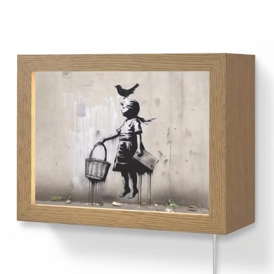 Wandlamp 20x15 cm - Oplaadbaar - Graffiti - Meisje - Vogel - Street Art - Banksy Style - Wandlampen binnen woonkamer - Slaapkamer lamp met kabel - Decoratieve nachtlamp - Vloerlamp snoer