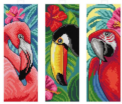 Borduurpakket Orchidea - boekenleggers - Exotische Vogels - kunststof stramien - 8724