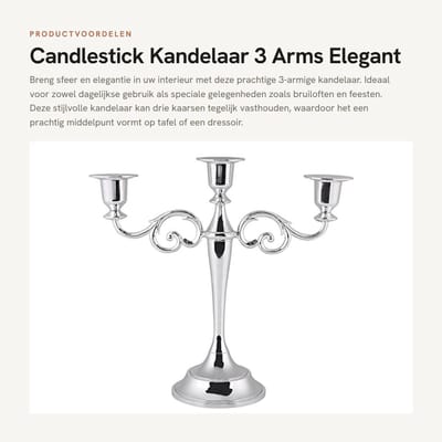 Dailygoods- Kandelaar 3-armig - Zilver - Stevig/duurzaam - Europese stijl - Decoratie - Geschikt voor bruiloften/diners - Kaarsenstandaard