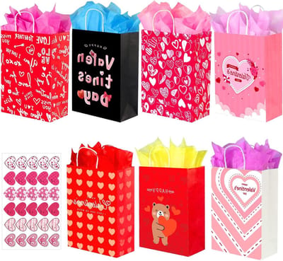 Valentijn Geschenktasjes - Papieren Cadeauzakjes - Cadeaus Inpakken - Dubbelzijdig Bedrukt - 20 x 16 x 15 cm - Zoet