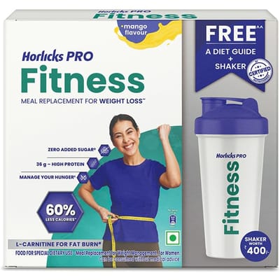 Horlicks Pro Fitness Mango Maaltijdvervangende Shake 400g Hoog Eiwit Vezels Gewichtsverlies