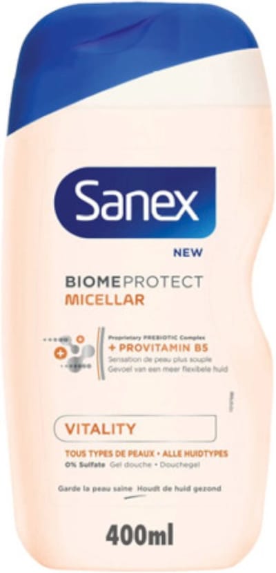 Sanex - BiomeProtect Micellair - Douchegel - Vitaliteit - 0% Sulfaat - Alle Huidtypes - 400 ml
