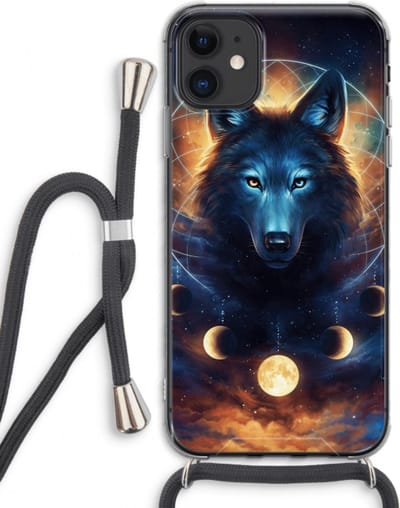 Case Company® - Hoesje met koord geschikt voor iPhone 11 hoesje met Koord - Wolf Dreamcatcher - Telefoonhoesje met Zwart Koord - Bescherming aan alle Kanten en Over de Schermrand