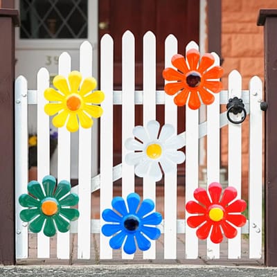 Wanddecoratie van metaal, hangende decoratie voor tuin, bloemen, kleurrijke wanddecoratie, metaal, 3D-decoratie voor tuinhek, terras, eetkamer, balkon en woonkamer