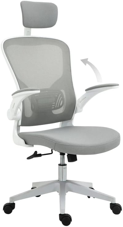 Bureaustoel - 65x64x114-122 cm - Ergonomisch met Hoofdsteun en Kantelfunctie - Stof - Grijs