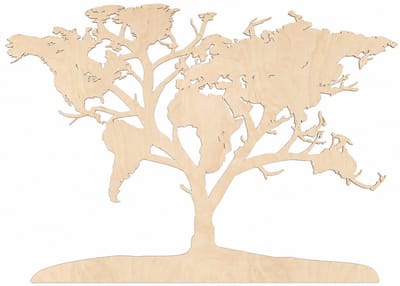 Houten wanddecoratie - Wooden wall decoration | Wereldkaart boom 96 x 140cm World map tree | Licht hout - Natural wood | Muurdecoratie - Wall art - Atlas - Echt Hout - Real Wood - Aarde - Continenten - Reizen - Natuur