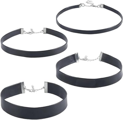 Gelaagde zwarte choker voor dames, kunstleder, verstelbaar, punk en gothic stijl, ideaal voor sieraden en Halloween-party's, set van 4 stuks
