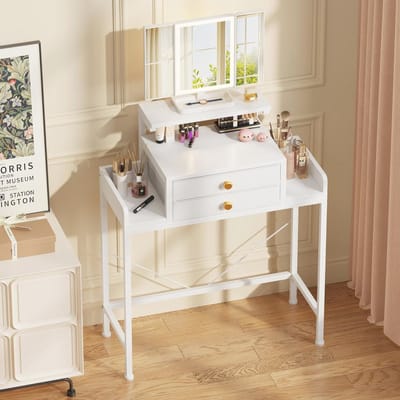Toilet met Verlichte Spiegel en Verstelbare Hoogte - Ruimtebesparende Make-up Tafel voor Slaapkamers