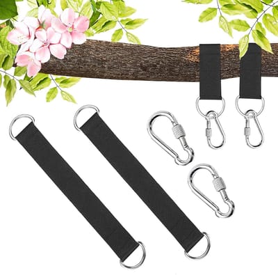 2x Schommelbevestiging en Hangmat Bevestigingsset voor Bomen - Sterke Nylon Lussen met D-ringen